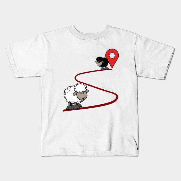 Black and white sheep map pin Kids T-Shirt by JulieVie Design